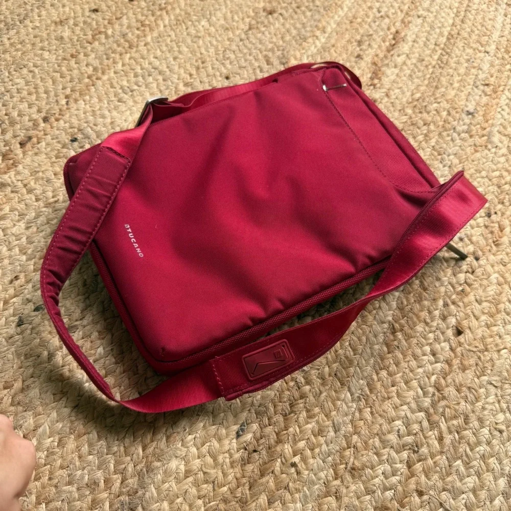 Tucano Red Nylon Tech Crossbody Bag Padded Tablet Messenger Case Adjustable